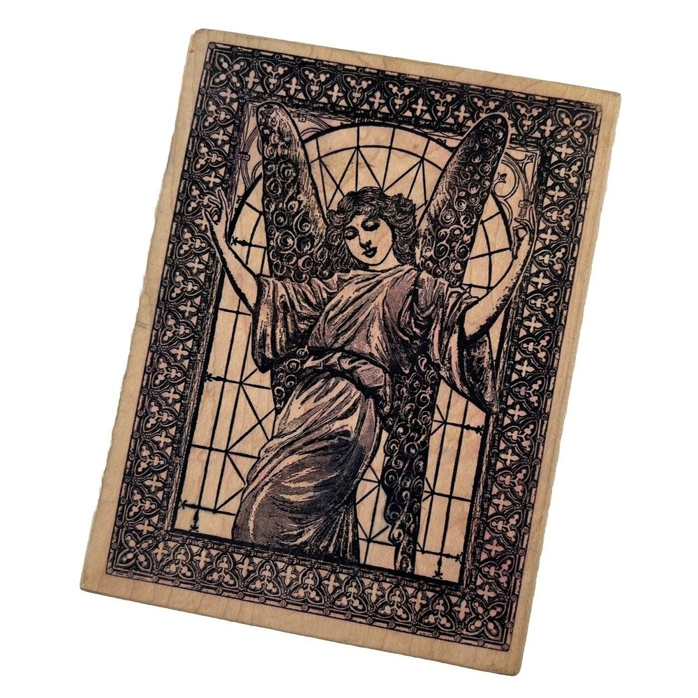 Vintage Rubber Stamp Angel Cathedral 6”Large Wooden Block Stamp 17-043S Magenta